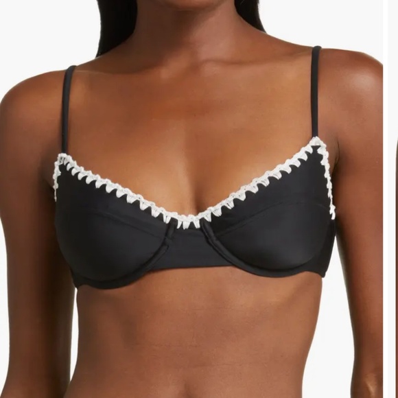 Ramy Brook Emmeline Underwire Contrast Edge Bikini Top & Bottom set in Black/whi - Picture 2 of 10